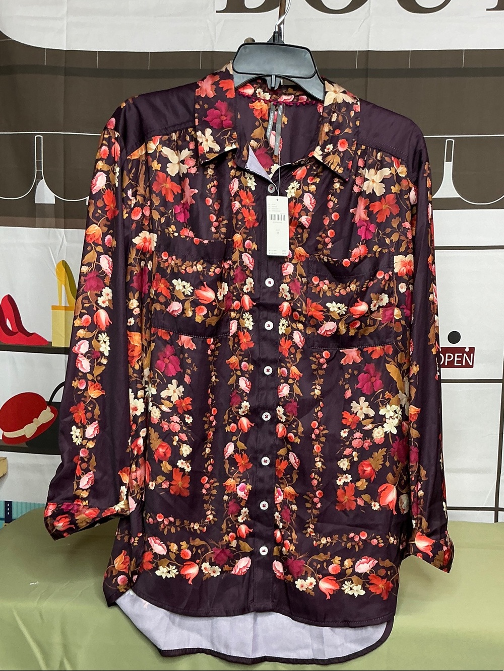 Anthropologie Plum Floral Button-Down Shirt sz M NWT #2358